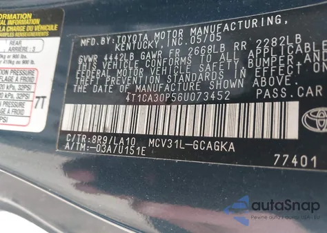 2006 Toyota Camry Solara Sle V6 from USA, damaged, VIN 4T1CA30P56U073452